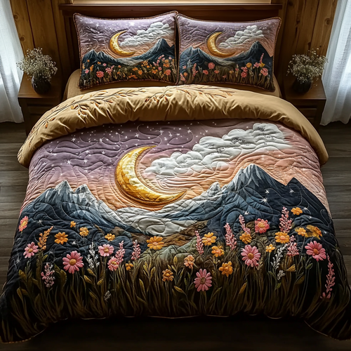 Moonlit Mountain Landscape 3-Piece Quilted Bedding Set NCU0DV6186