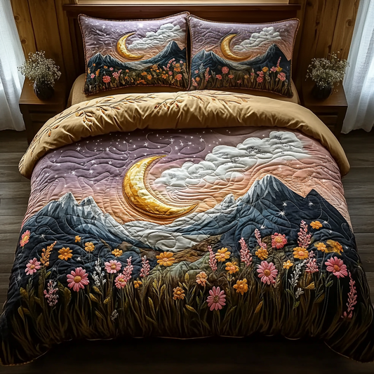 Moonlit Mountain Landscape 3-Piece Quilted Bedding Set NCU0DV6186