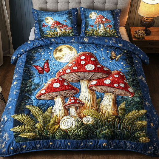 Moonlit Mushroom Garden 3-Piece Quilted Bedding Set NCU0NT3612