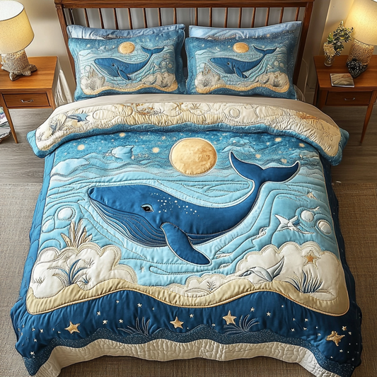 Moonlit Ocean Whale 3-Piece Quilted Bedding Set NCU0VL1208