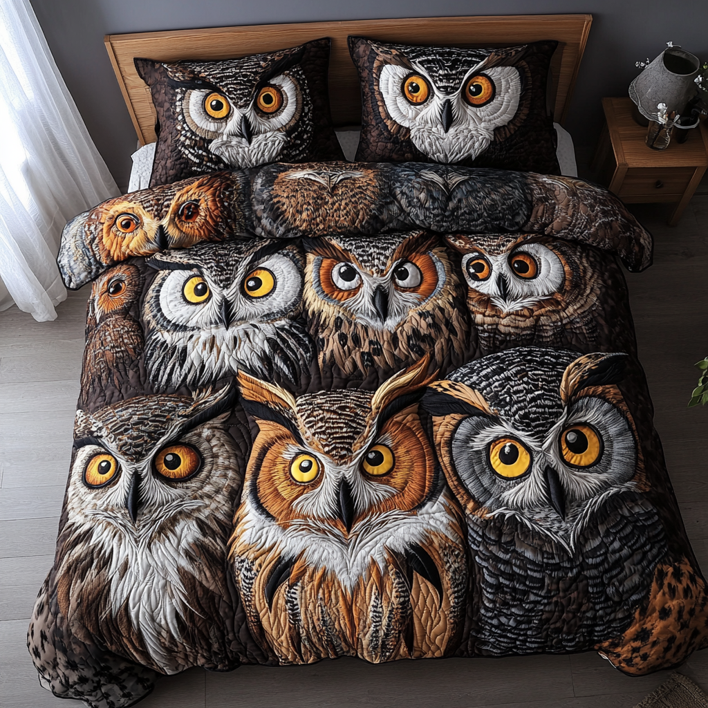 Moonlit Owl 3-Piece Quilted Bedding Set NCU0DK7703