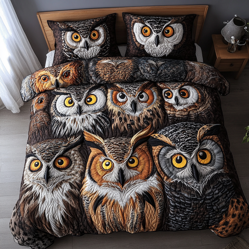 Moonlit Owl 3-Piece Quilted Bedding Set NCU0DK7703