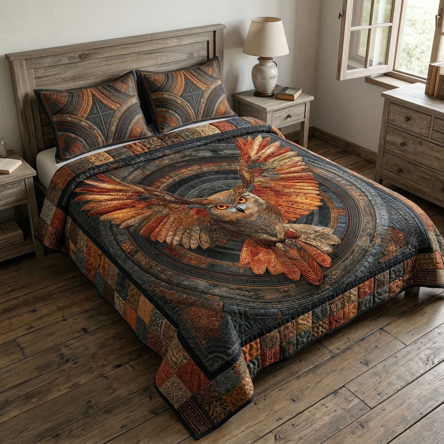 Moonlit Owl 3-Piece Quilted Bedding Set NCU0NT12541
