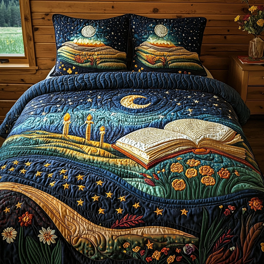 Moonlit Pages 3-Piece Quilted Bedding Set NCU0DV6193