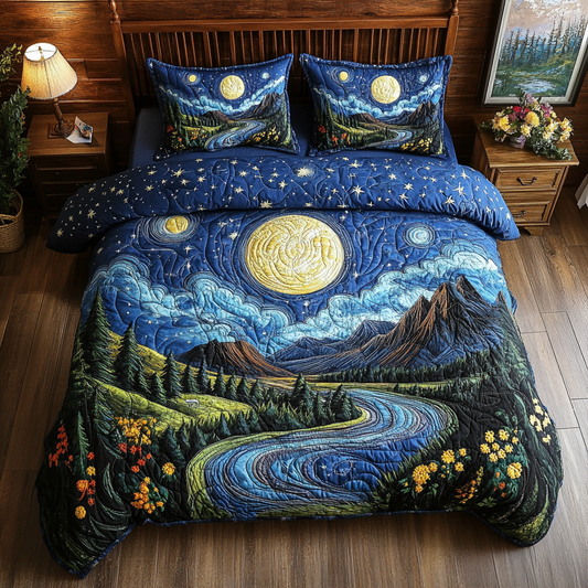 Moonlit River Serenade 3-Piece Quilted Bedding Set NCU0VL975