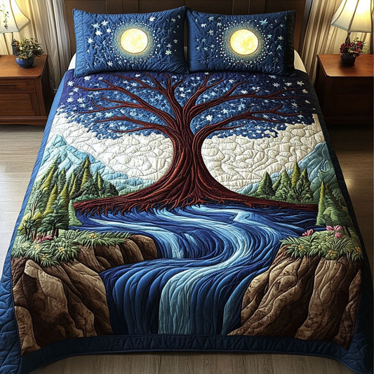 Moonlit River Tree 3-Piece Quilted Bedding Set NCU0NT4047