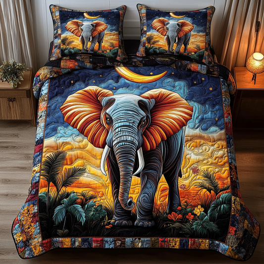 Moonlit Serenade Elephant 3-Piece Quilted Bedding Set NCU0NT3197