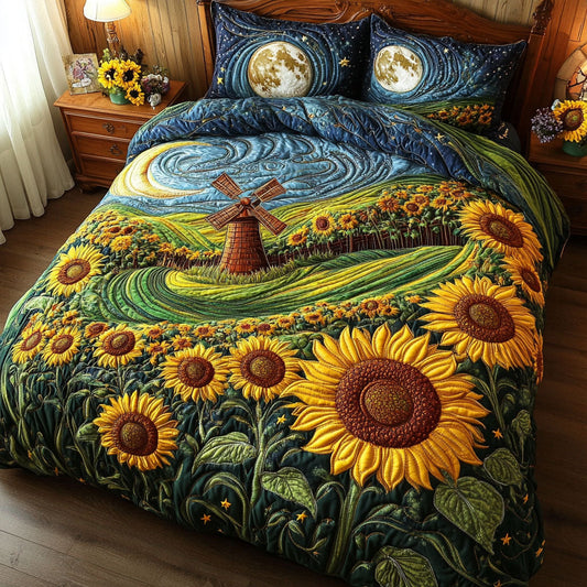 Moonlit Sunflowers 3-Piece Quilted Bedding Set NCU0NT5454