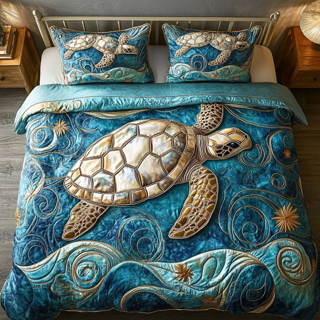 Moonlit Turtle Path 3-Piece Quilted Bedding Set NCU0NT7339