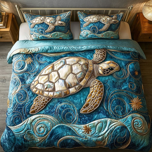 Moonlit Turtle Path 3-Piece Quilted Bedding Set NCU0NT7339