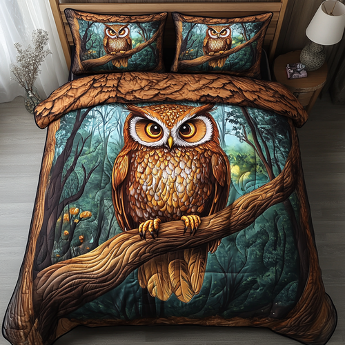 Moonlit Watcher 3-Piece Quilted Bedding Set NCU0DK4555