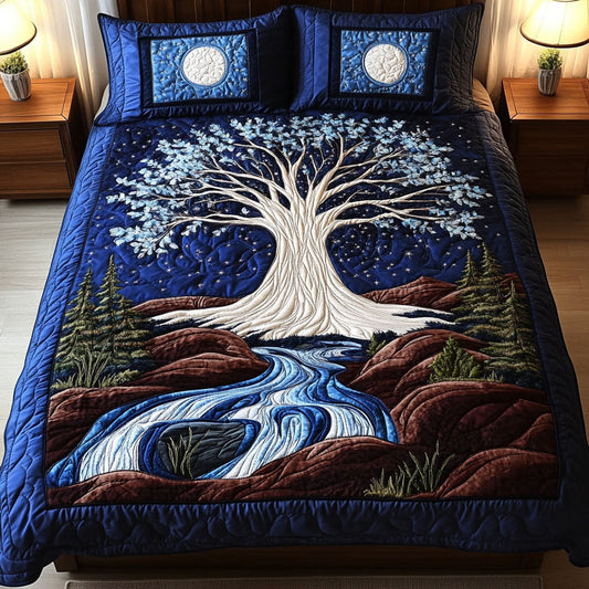 Moonlit White Tree 3-Piece Quilted Bedding Set NCU0NT4048