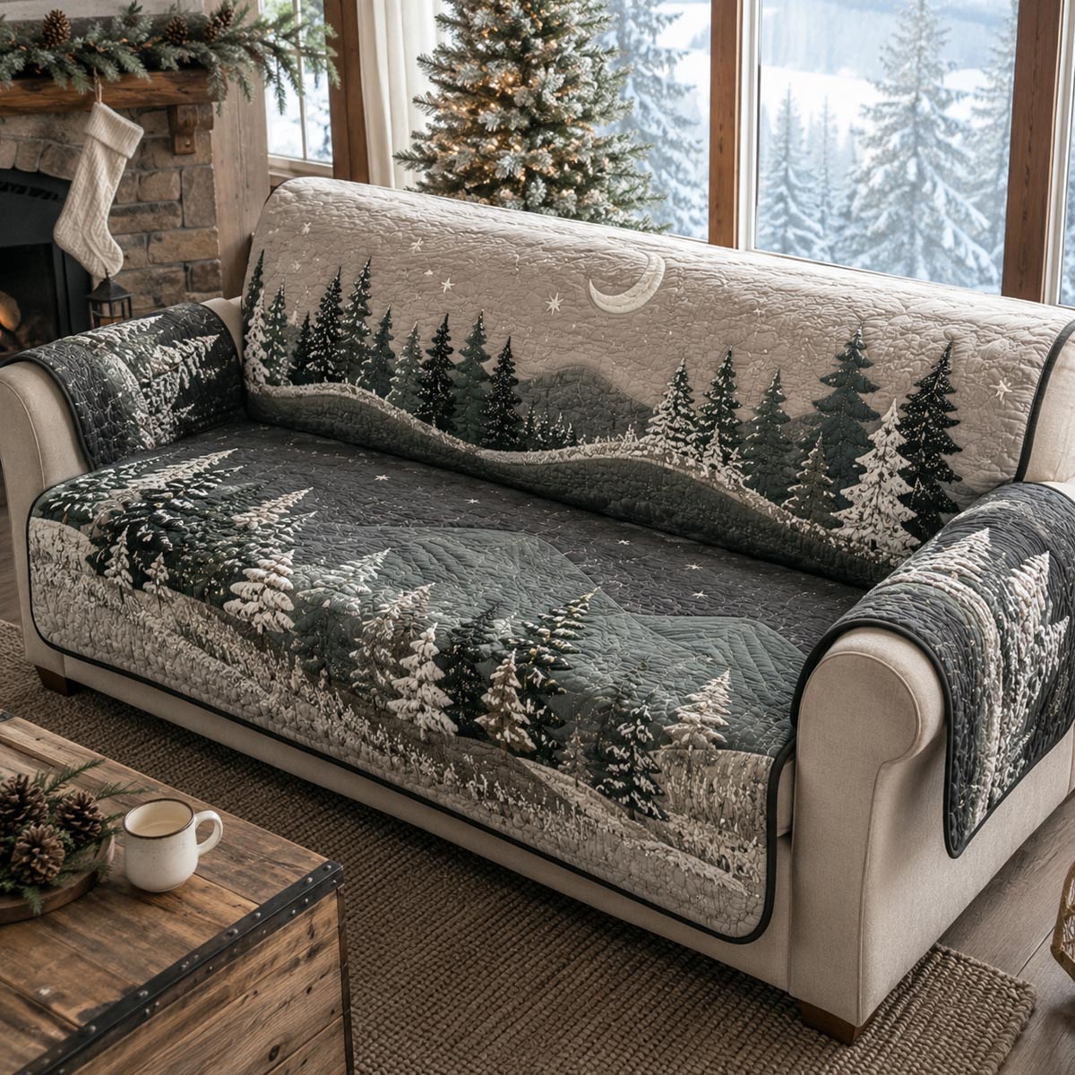 Moonlit Winter Forest Quilted Sofa Cover NCU0DV10050