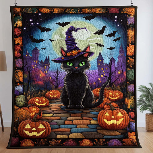 Moonlit Witch Cat Quilted Blanket NCU0NT9525