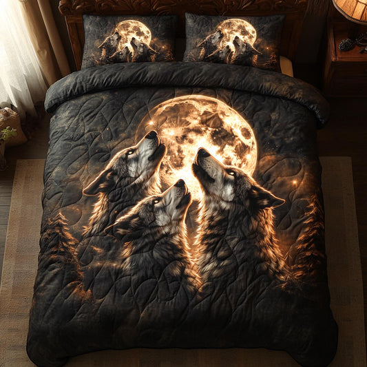 Moonlit Wolf 3-Piece Quilted Bedding Set NCU0DV9553