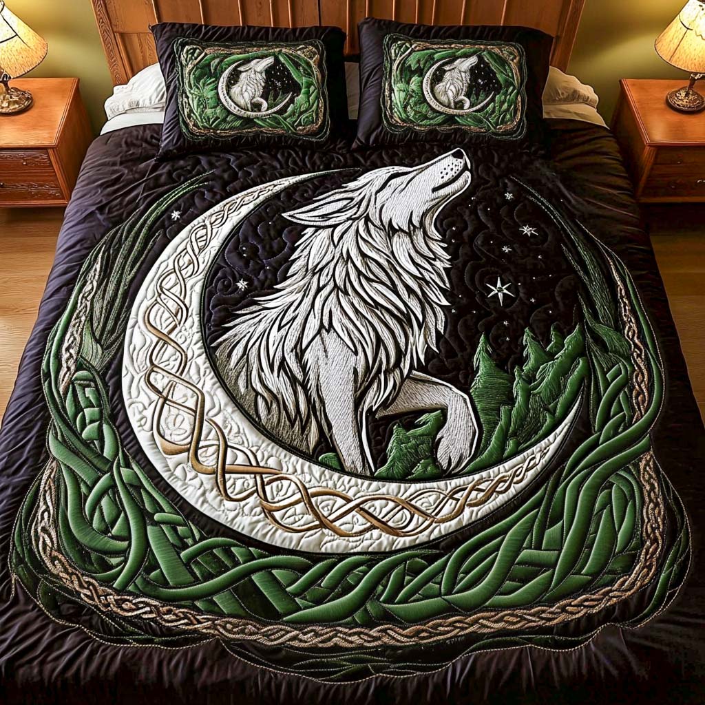Moonlit Wolf 3-Piece Quilted Bedding Set NCU0NT2404