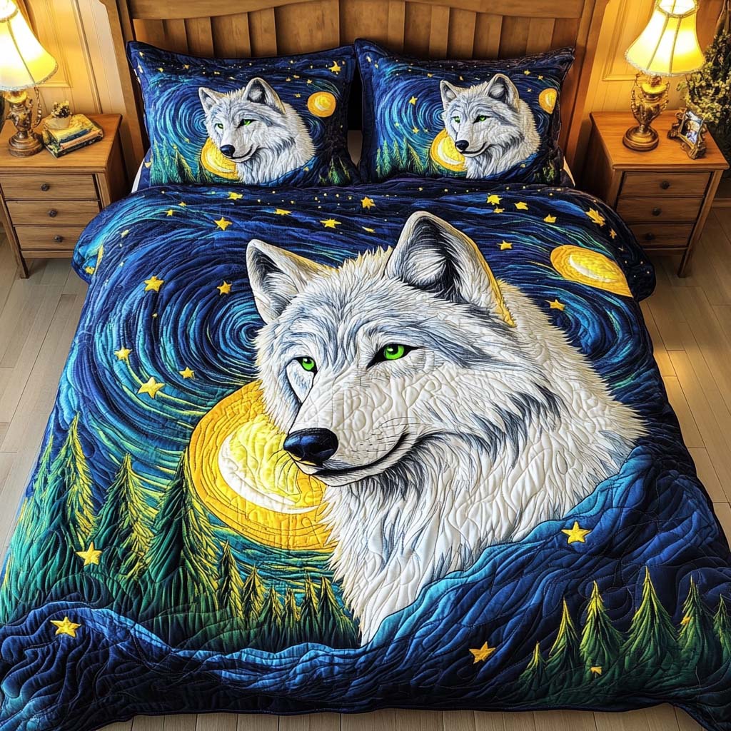 Moonlit Wolf 3-Piece Quilted Bedding Set NCU0NT9141