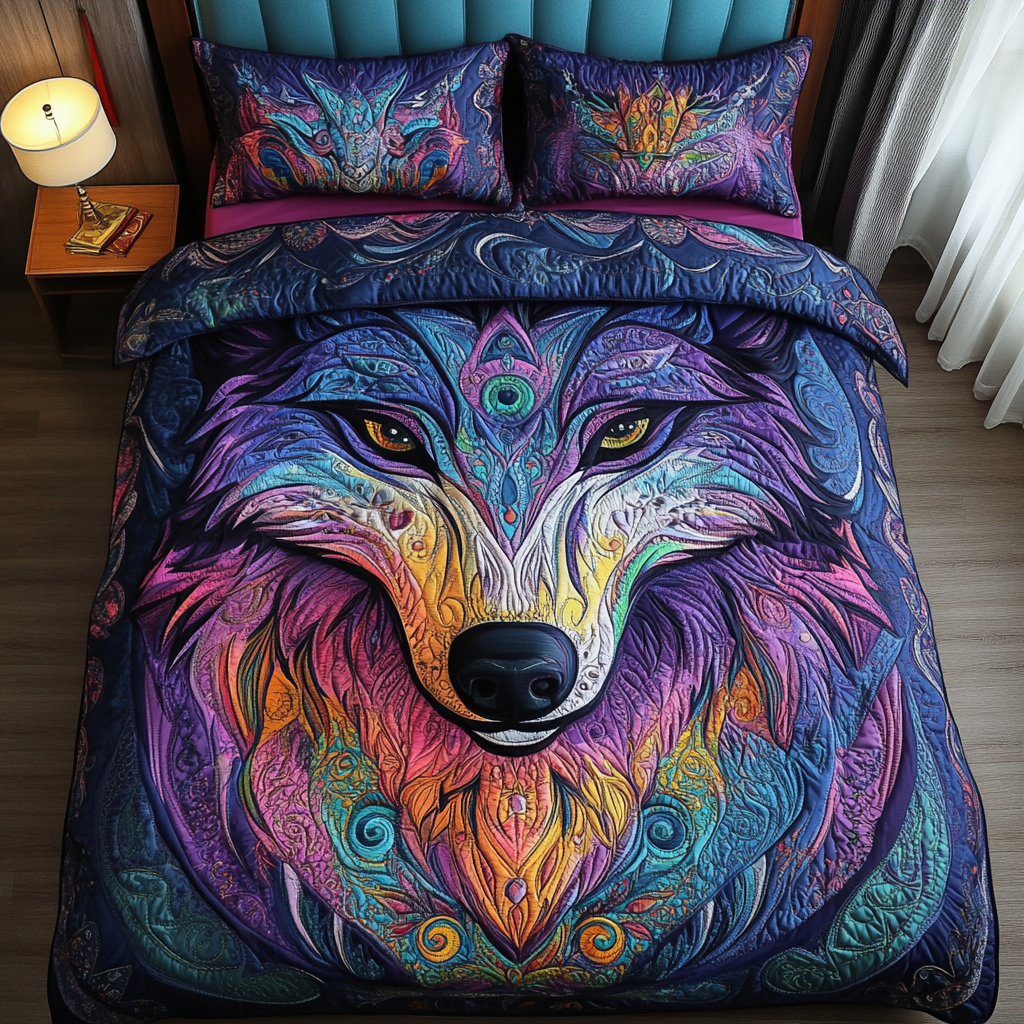 Moonlit Wolf Vision Quilted Bedding Set NCU0DK6499