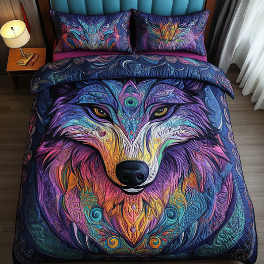 Moonlit Wolf Vision Quilted Bedding Set NCU0DK6499