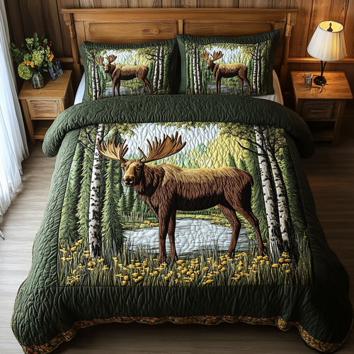 Moose Adventure 3-Piece Quilted Bedding Set NCU0DK7462