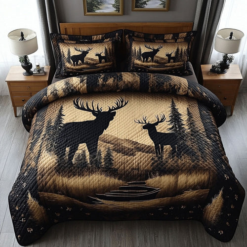 Moose Adventure 3-Piece Quilted Bedding Set NCU0NT5578