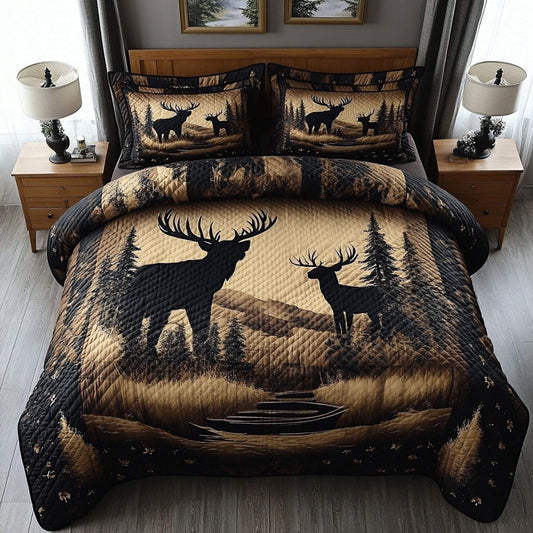 Moose Adventure 3-Piece Quilted Bedding Set NCU0NT5578
