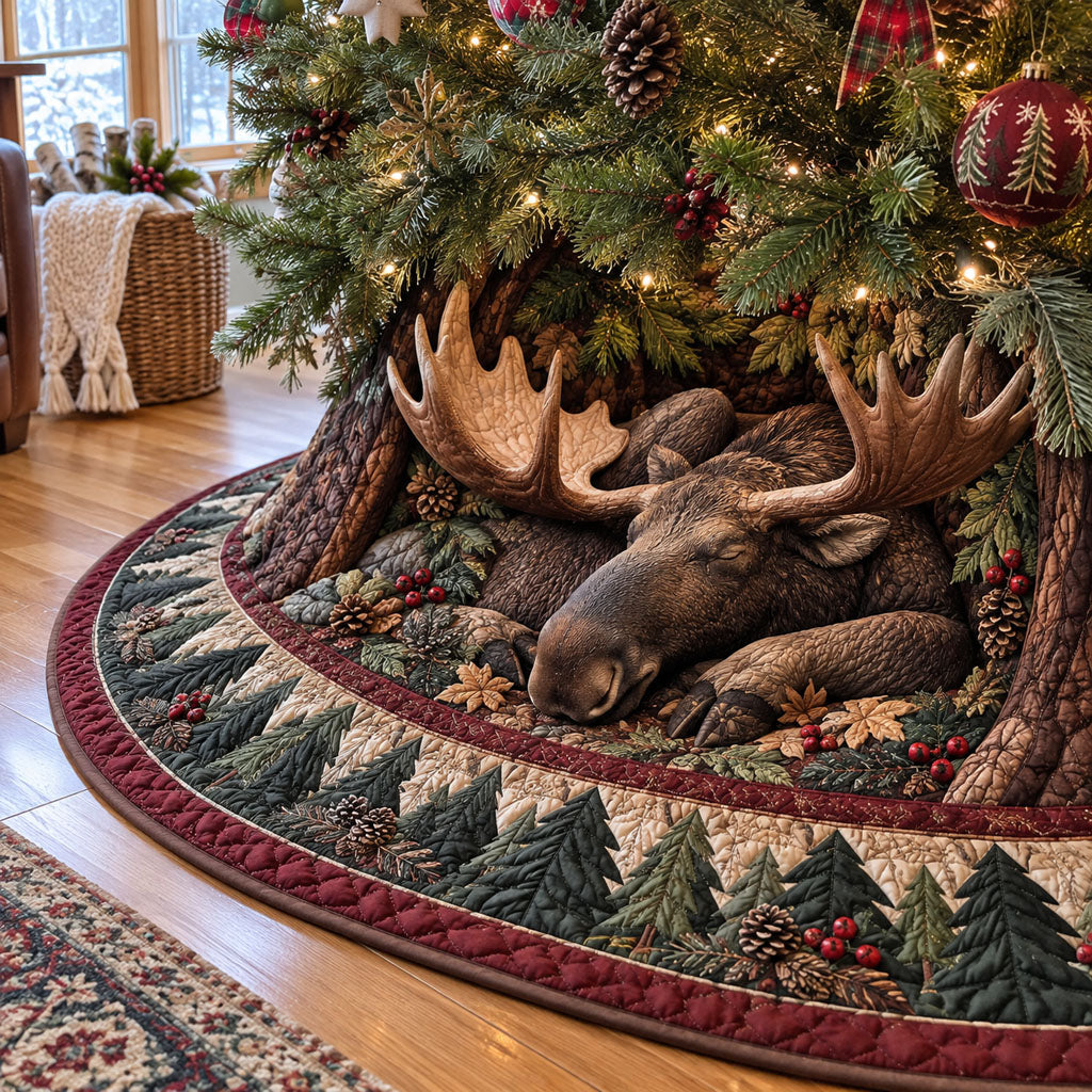 Moose Dreams Beneath the Pines Christmas Quilted Tree Skirt NCU0PT12224