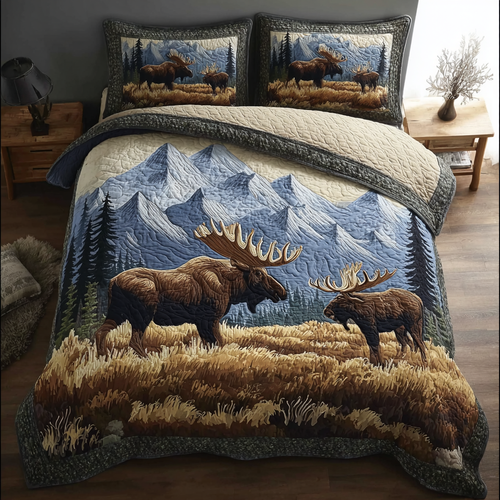 Moose Haven 3-Piece Quilted Bedding Set NCU0DK10619