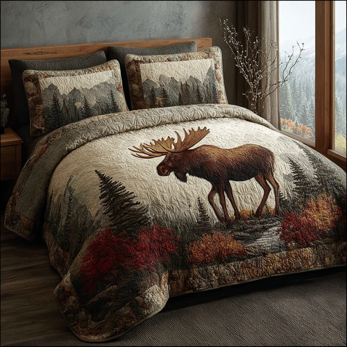 Moose Journey 3-Piece Quilted Bedding Set NCU0DK10618