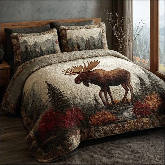 Moose Journey 3-Piece Quilted Bedding Set NCU0DK10618