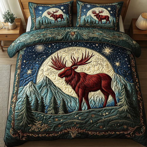 Moose Land 3-Piece Quilted Bedding Set NCU0DK9756
