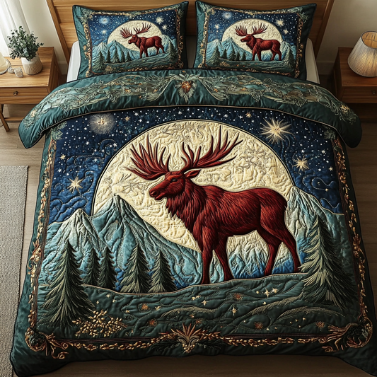 Moose Land 3-Piece Quilted Bedding Set NCU0DK9756
