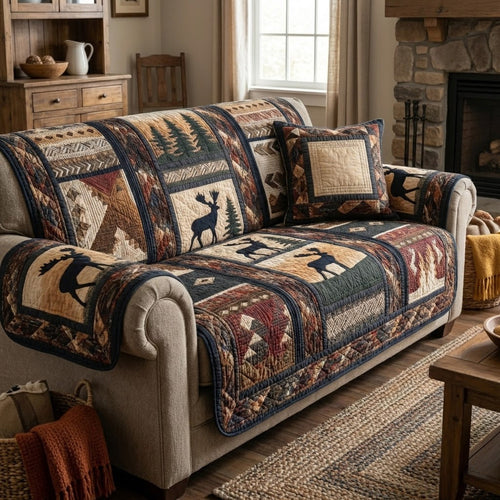 Moose Lodge Quilted Sofa Cover NCU0VL3363