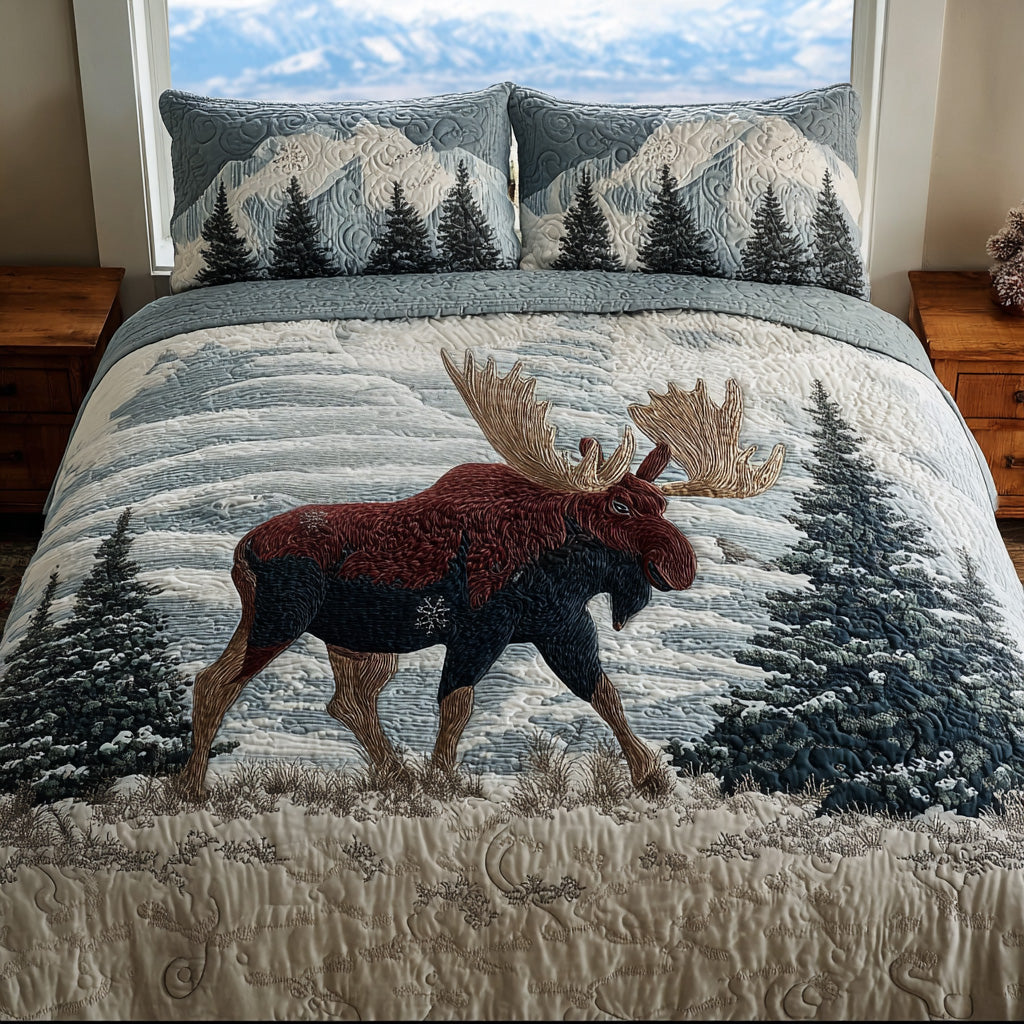 Moose Path 3-Piece Quilted Bedding Set NCU0DV7555