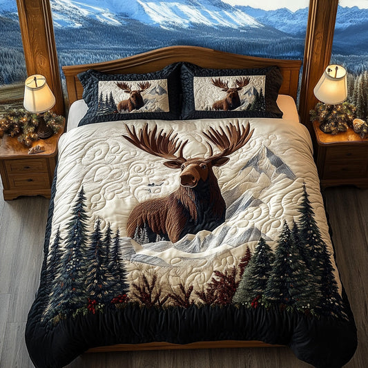 Moose Winter Charm 3-Piece Quilted Bedding Set NCU0DV7554