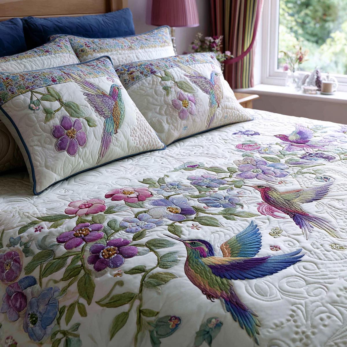 Morning Hummingbird 3-Piece Quilted Bedding Set NCU0DV9352