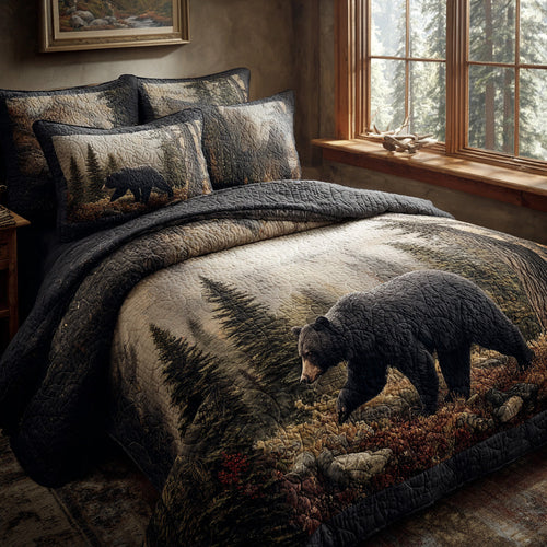 Morning Mist Black Bear 3-Piece Quilted Bedding Set NCU0DV8014