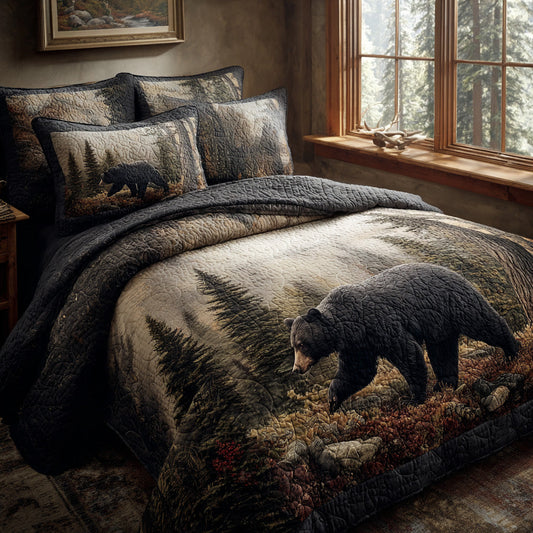 Morning Mist Black Bear 3-Piece Quilted Bedding Set NCU0DV8014