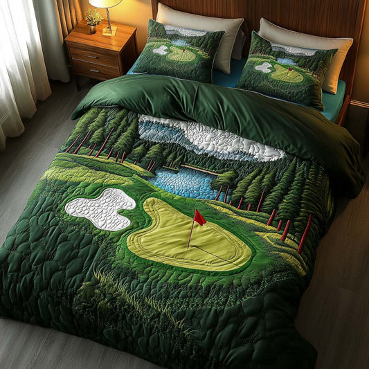 Morning Mist Golf Course 3-Piece Quilted Bedding Set NCU0NT7610