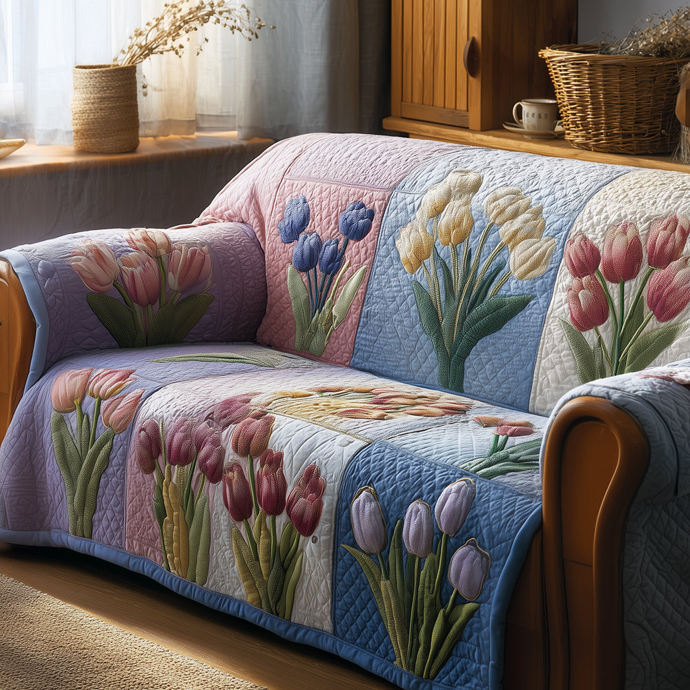 Morning Tulip Mist Quilted Sofa Cover NCU0TH3632