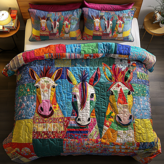 Mosaic Donkies 3-Piece Quilted Bedding Set NCU0VH2390