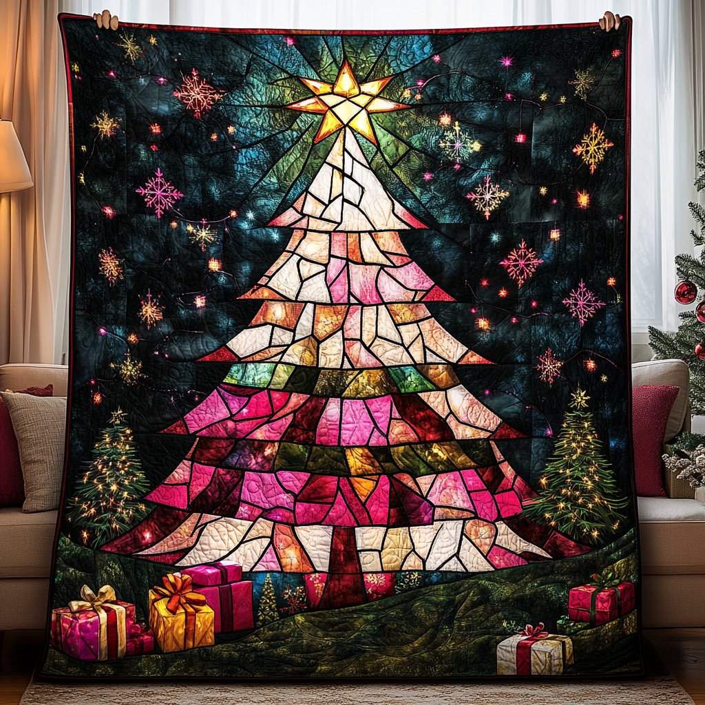 Mosaic Tree Christmas Quilted Blanket NCU0TL2162