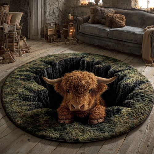 Moss Highland Cow Quilted Round Mat NCU0HH1152
