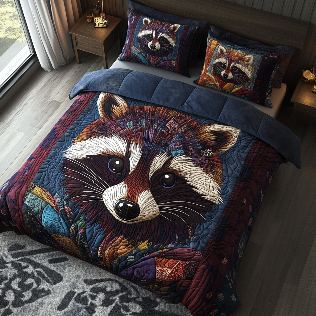 Mossy Hollow Raccoon 3-Piece Quilted Bedding Set NCU0DV4082