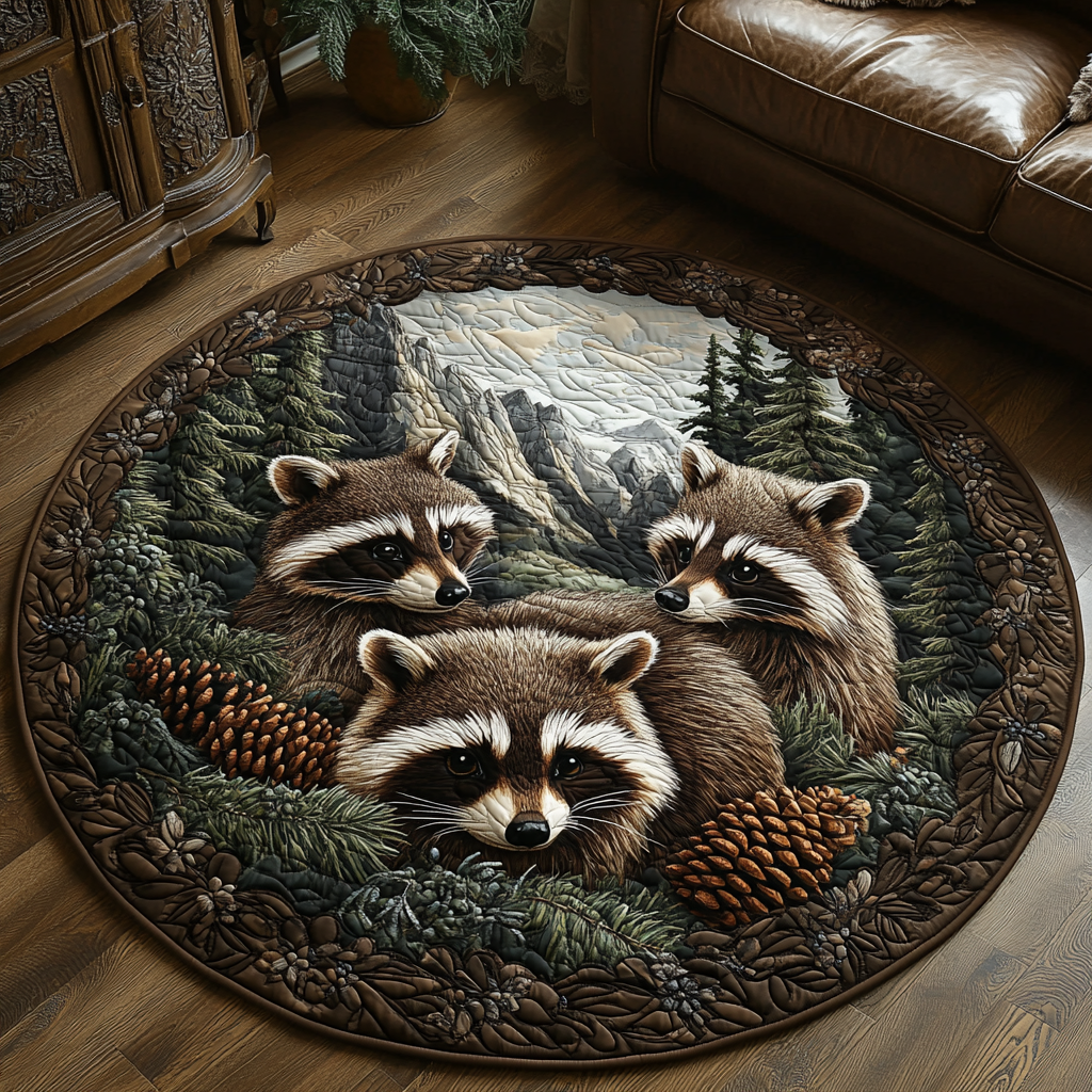 Mossy Hollow Raccoon Quilted Round Mat NCU0DV4101