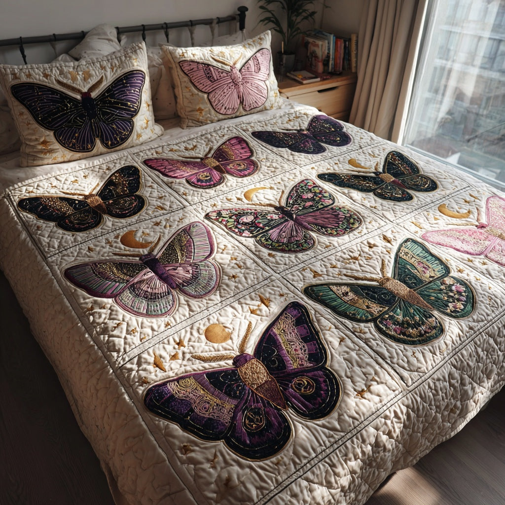 Moth Grid 3-Piece Quilted Bedding Set NCU0VL3736
