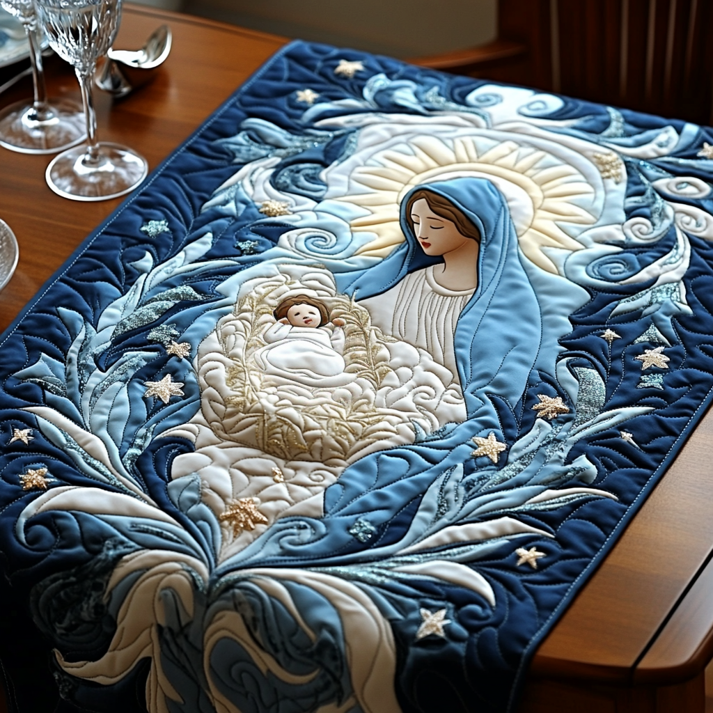 Mother Mary Quilted Table Runner NCU0DV1254