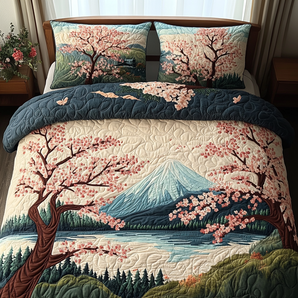 Mount Fuji Bloom 3-Piece Quilted Bedding Set NCU0DV5445
