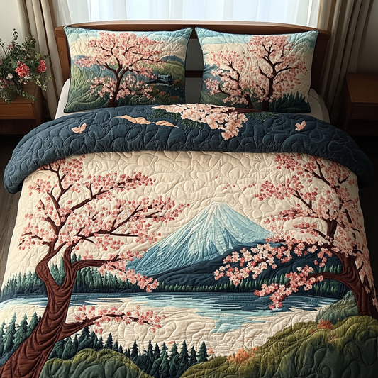 Mount Fuji Bloom 3-Piece Quilted Bedding Set NCU0DV5445
