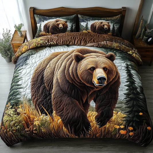 Mountain Bear 3-Piece Quilted Bedding Set NCU0DK5802